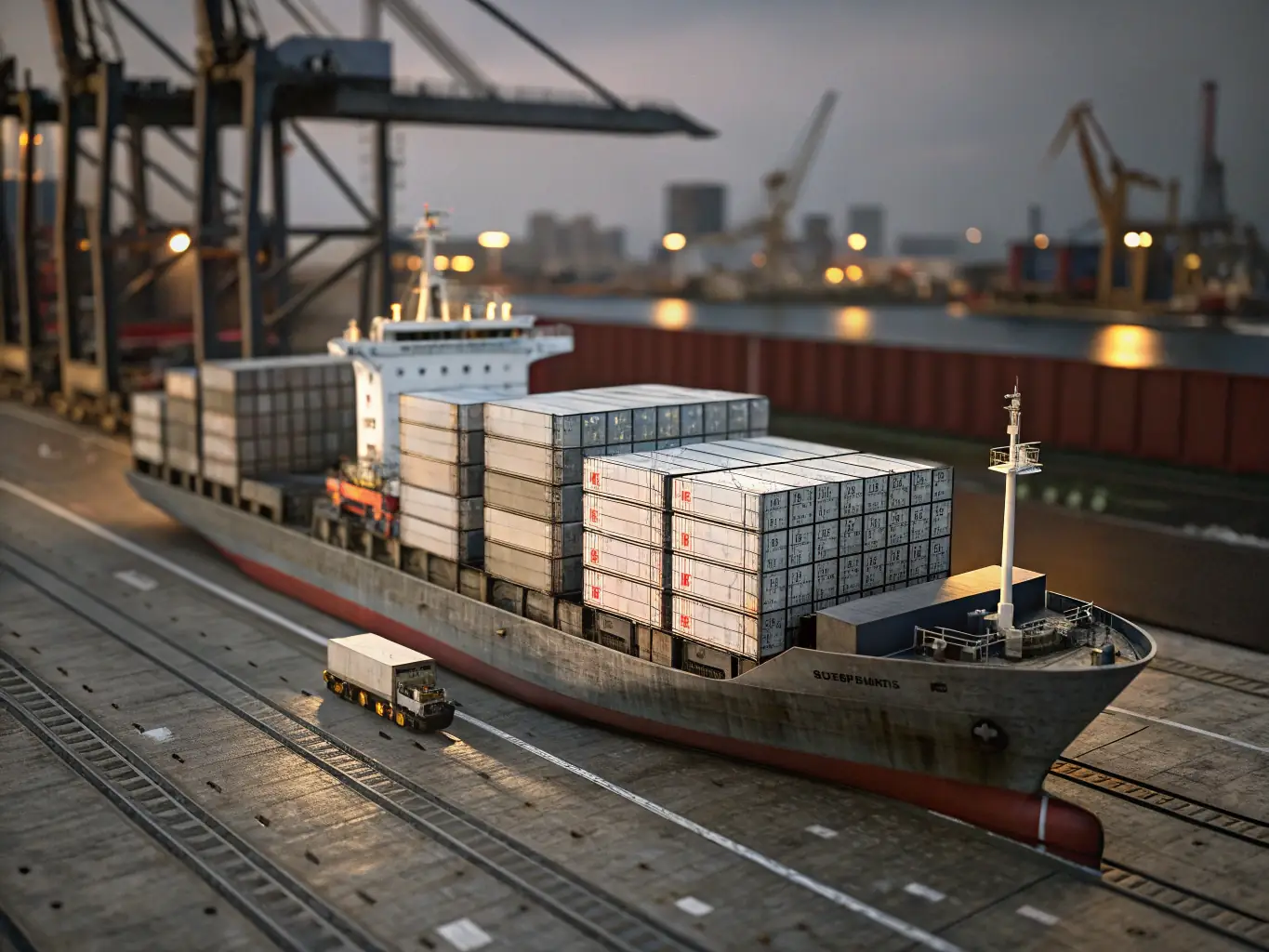 A detailed illustration of a container ship highlighting its various compartments and cargo handling capabilities, emphasizing the vessel's suitability for diverse shipping needs.