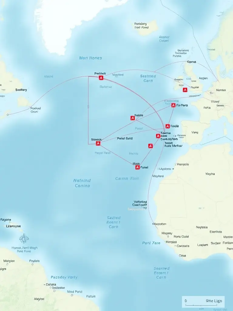 A detailed map highlighting key shipping routes through the Red Sea, connecting major ports and trade hubs, emphasizing strategic pathways.
