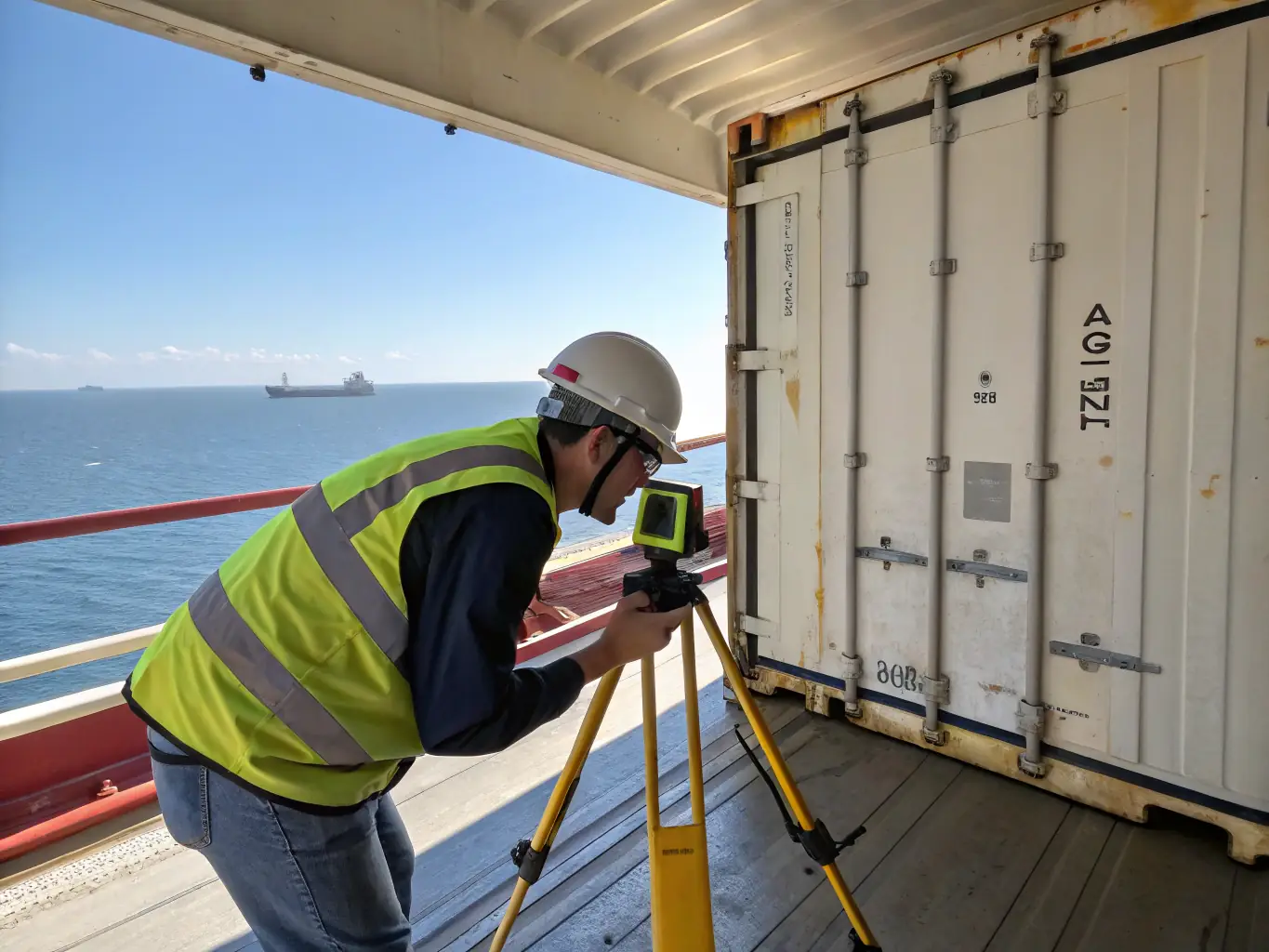 An aerial view of a cargo ship being inspected by maritime authorities, highlighting the company's commitment to compliance and safety standards.